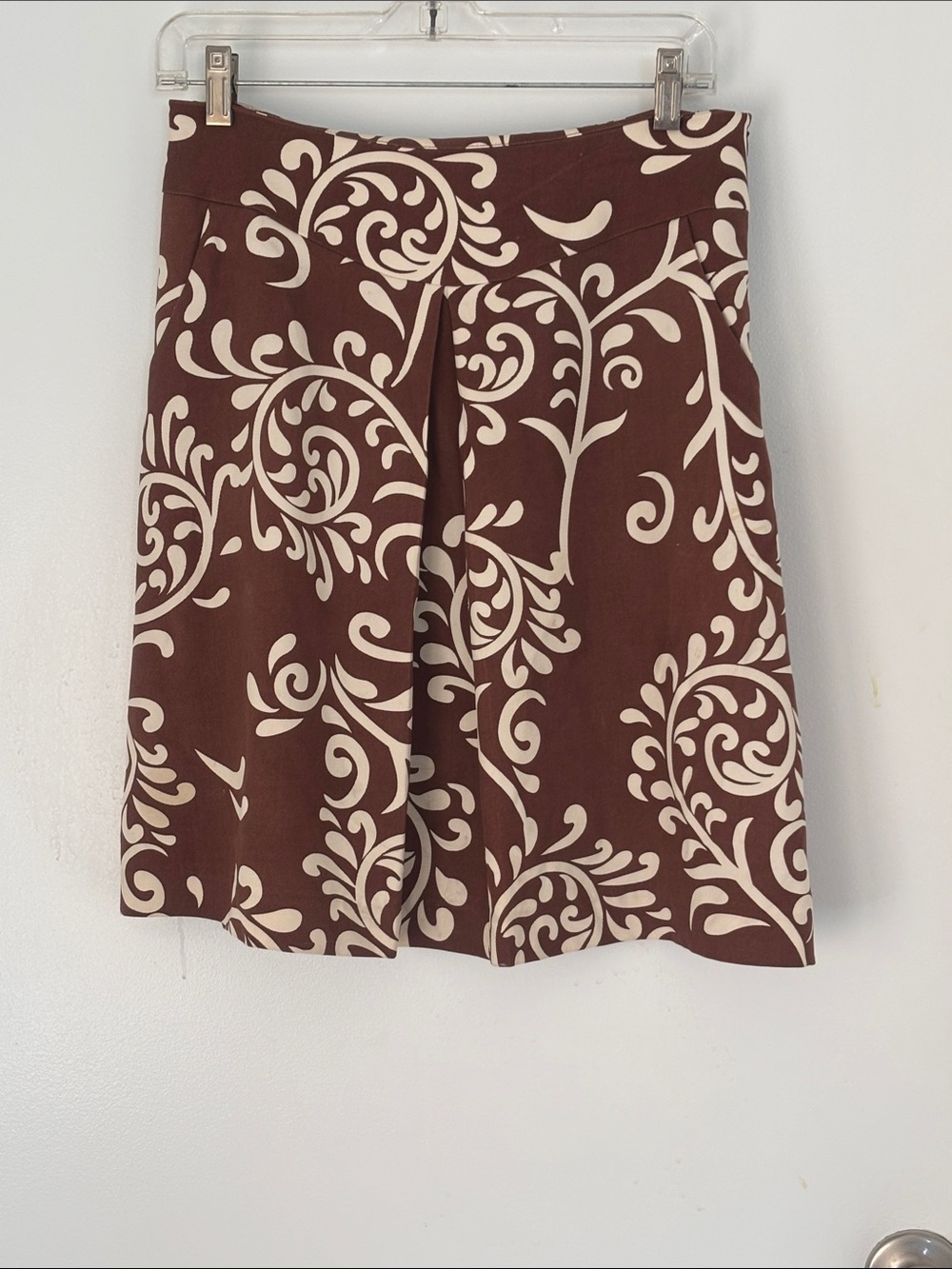 Brown and Cream Patterned A-Line Skirt